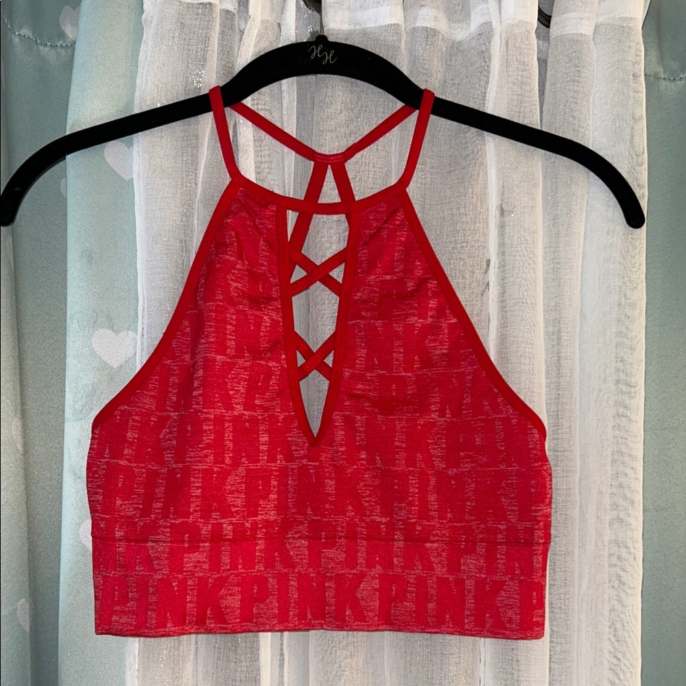 VS Pink Cool & Comfy Size S Red Strappy Sports Bra